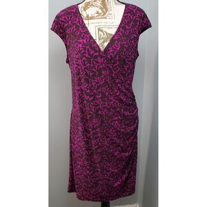 Chaps Wrap Dress Womens PXL Multicolor Floral Ruched V-Neck Padded Cap Sleeve